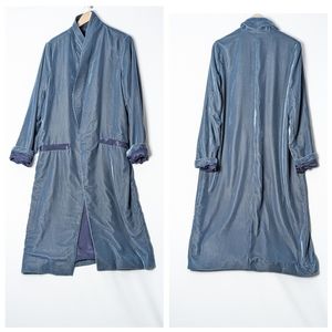FREE PEOPLE Velvet Duster Paisly Blue Long  Robe Coat L Large
